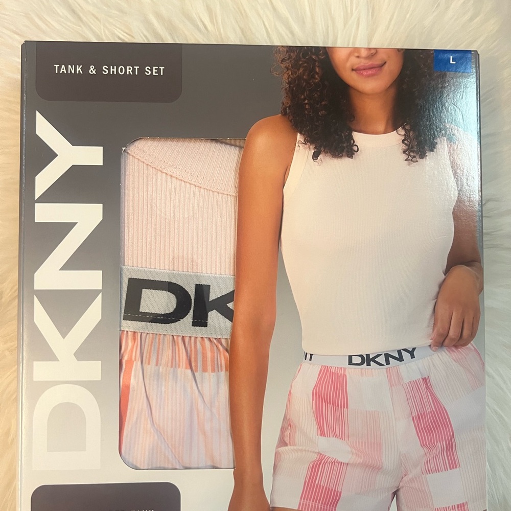 DKNY Ribbed Tank & Cozy Shorts in Pink and White